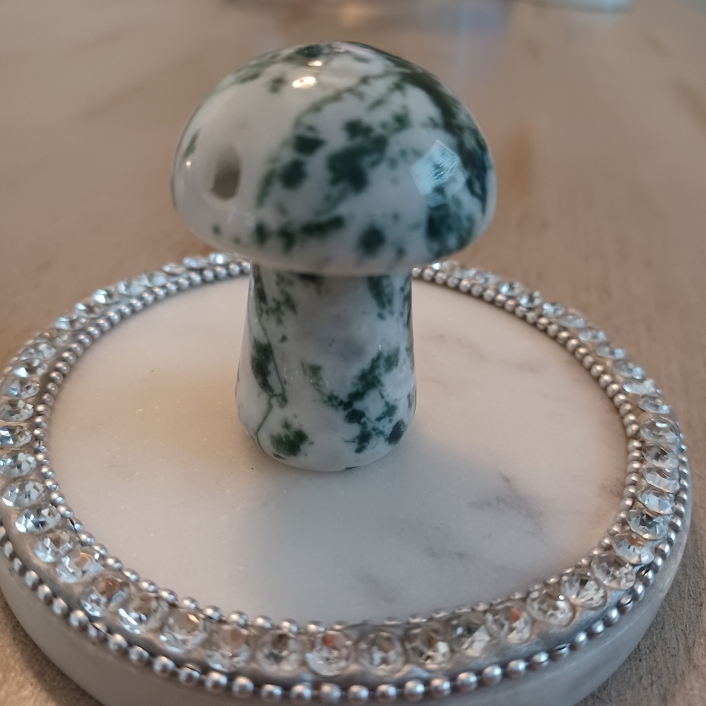 Green & White Moss Agate Crystal Mushroom #2 - Picture 5 of 9